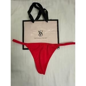 Vintage Victoria's Secret Satin Silky Smooth Charm V-String Thong Panty OS Red